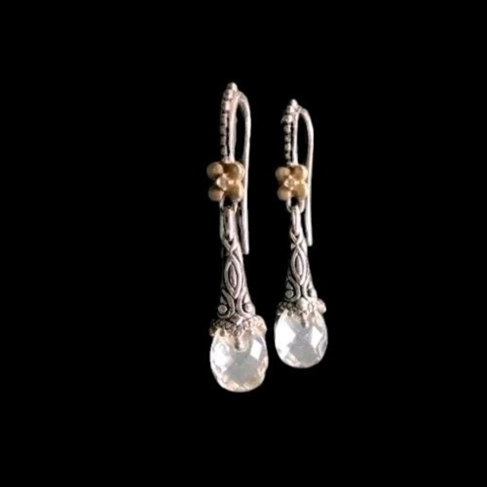 Barbara Bixby Drop Earrings Silver 925/18K Gold Faceted White Topaz Briolette